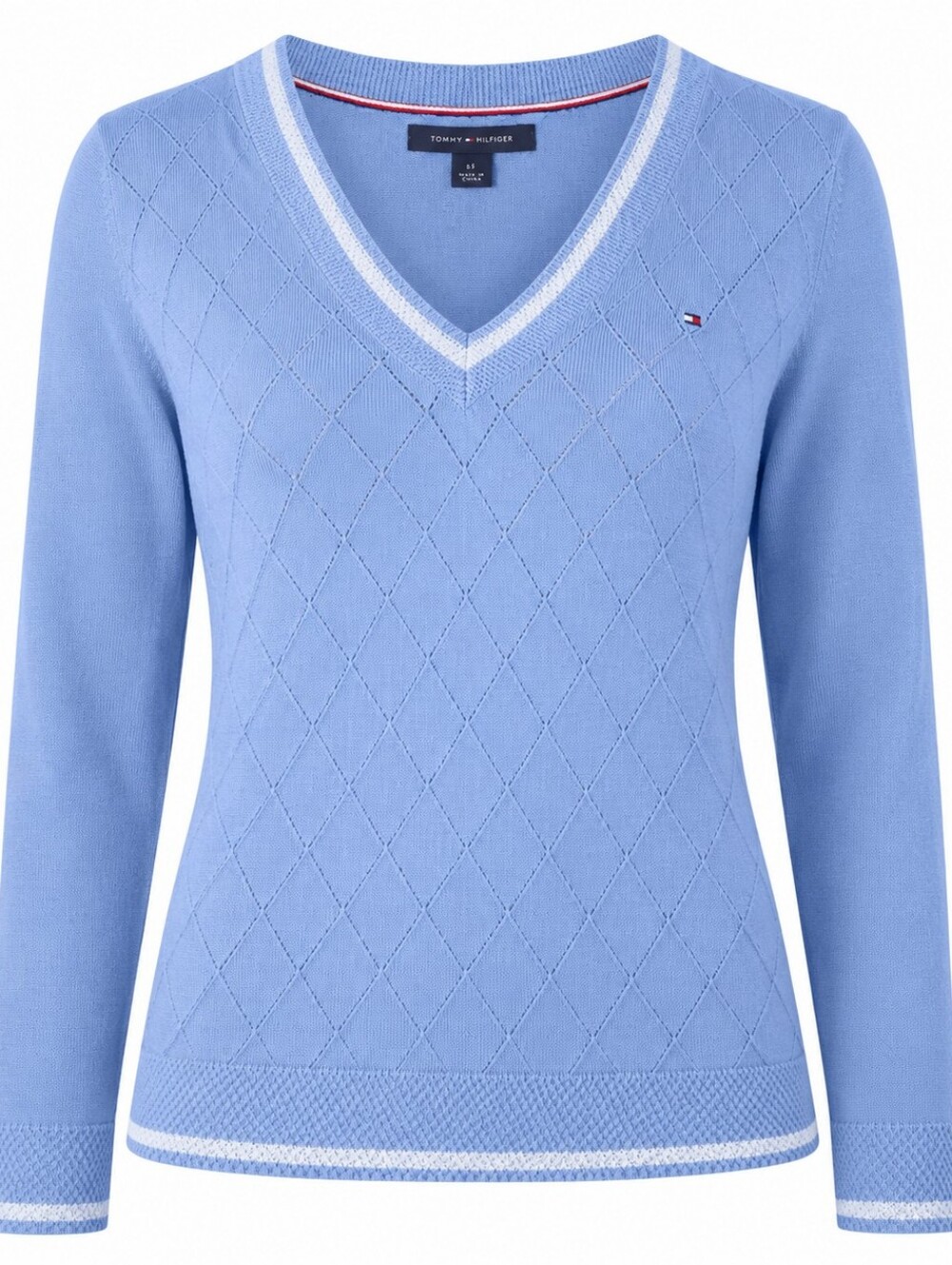TOMMY HILFIGER | Blue Argyle Cotton Diamond V-Neck‎ Preppy Logo Sweater | S